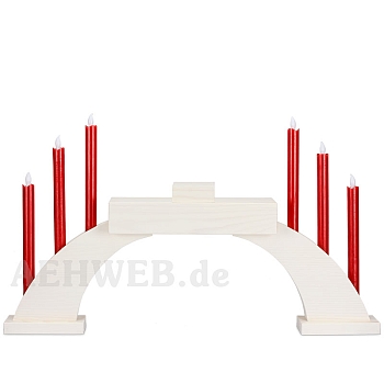 LED Candle Socket Arch with LED Candles and base white colored wood