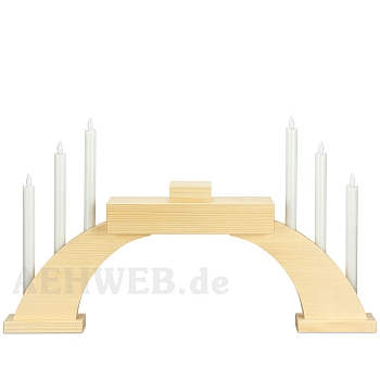 LED Candle Socket Arch with LED Candles and base natural wood