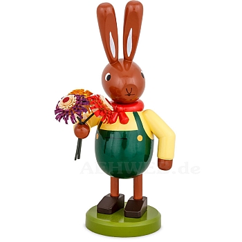 Hase mit Blumenstrauß und grüner Hose groß Serie 16 cm