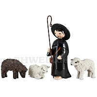 Shepherd with 3 sheep, lacquer painting