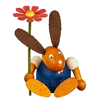 Easter Bunny with flower seated, blue small