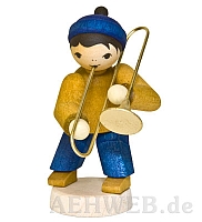 Boy with trombone stained
