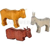 2 Oxen and 1 donkey, large stained
