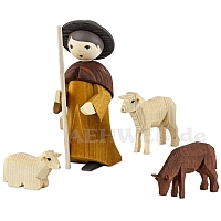 Shepherd with 3 sheep, medium stained