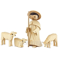 Shepherd with 3 sheep, medium natural