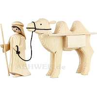 Camel driver and camel with parcels, medium natural wood
