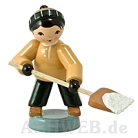 Boy with snow shovel brown