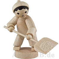 Boy with snow shovel natural wood