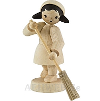 Girl with broom natural wood