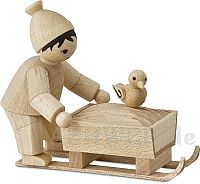 Boy on hay sledge natural wood