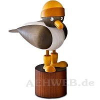 Mew Gull with yellow souwester hat - gray