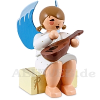 Angel sitting on gift package with Mandolin white