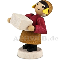 Girl with snow block, stained