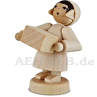 Girl with snow block, natural wood