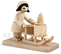Girl with sledge, natural wood