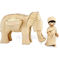 Elephant driver with Elephant large, natural wood