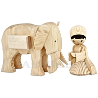 Elephant driver with Elephant, natural wood