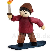 Night snowboarder with torch, stained
