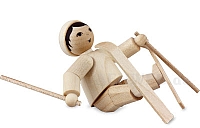 Ski Beginner Boy sitting natural wood