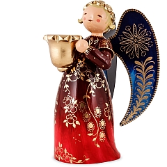 Richly painted Angel with candle holder large red