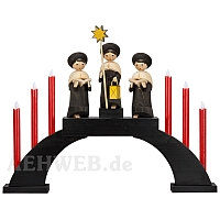 LED Candle Socket Arch with LED Candles and base black colored wood